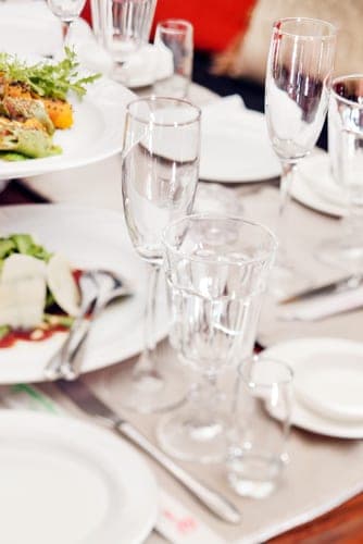 restaurant table with wine glasses