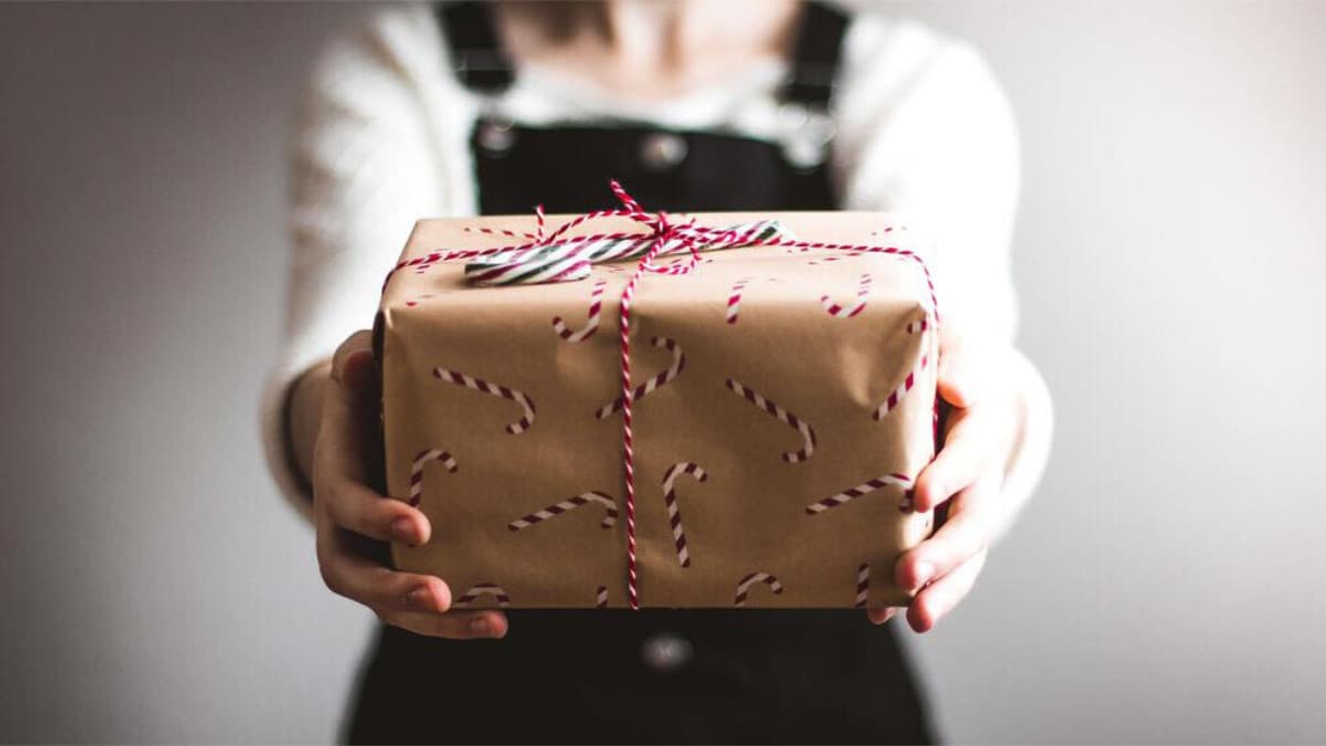 person holding christmas gift